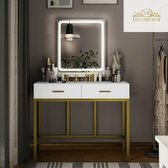 Luxury Buy® kaptafel, makeup tafel, cosmeticatafel, met verstelbare LED spiegel,  modern, voor slaapkamer, kleedkamer, wit-goud