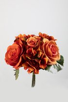 Kunstbloem - Hortensia - topkwaliteit decoratie - 1 stuk - zijden boeket - Oranje - 22 cm hoog