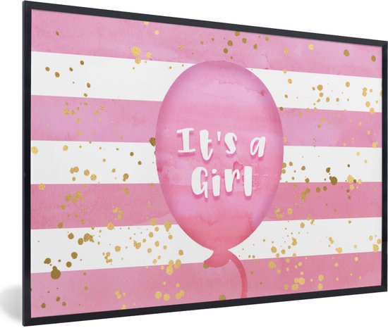 Fotolijst incl. Poster - Tekst - Gender reveal - Roze - Goud - Quote - It's a Girl - Meisje - Zwanger - Geboorte - Spreuken - 30x20 cm - Posterlijst