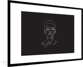 Photo dans le cadre - femme art Line avec les cheveux courts sur un cadre photo fond noir noir blanc passe 90x60 cm 60x90 partouts - affiche dans le cadre (Décoration murale salon / chambre à coucher)