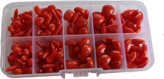 Veiligheidsneusjes - Beren Neusjes - Knuffel Neusjes - Met Sluitringen - 5 maten 125st - Rood