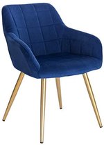 Eetkamerstoel BH232bl-1 1 stuk keukenstoel gestoffeerde stoel woonkamerstoel stoel met armleuning, zitting van fluweel, gouden poten van metaal, blauw