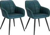 furnibella Eetkamerstoelen BH224bl-2 Set van 2 keukenstoelen gestoffeerde stoel woonkamerstoel stoel met armleuning, zitting van stoffen bekleding, metalen poten, blauw