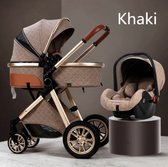 Bolina® 3-1 Luxe Kinderwagen | Opklapbare wandelwagen | Multifunctionele buggy | Opklapbare wandelwagen | Inclusief reiswieg en stoel | Hoge kwaliteit | Khaki