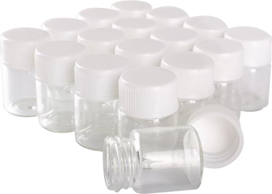 Mini Glazen Potjes 100 Stuks - 5ml Inhoud - Flesjes Met Plastic Schroefdop  Deksel -... | bol.com