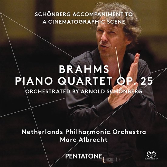 Dirigent met baton, dirigeert het Netherlands Philharmonic Orchestra. Op de hoes "BRAHMS PIANO QUARTET OP. 25".