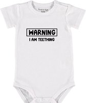 Baby Rompertje met tekst 'Warning i am teething' | Korte mouw l | wit zwart | maat 62/68 | cadeau | Kraamcadeau | Kraamkado