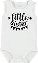 Baby Rompertje met tekst 'Little sister' | mouwloos l | wit zwart | maat 50/56 | cadeau | Kraamcadeau | Kraamkado