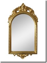 Spiegel Ambra Goud met kuif Buitenmaat 52x95cm - Luxe wandspiegel kuifspiegel voor hal, toilet of badkamer - Ophanghaken gemonteerd - Italiaanse spiegel - Handgekleurd met bladgoud slagmetaal - Houten lijst en duurzaam spiegelglas