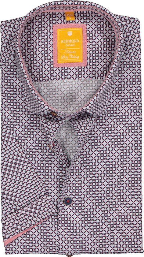 Chemise coupe moderne Redmond - manches courtes - motif popeline - bleu et rouge avec blanc - Repassage facile - Taille planche : 37/38