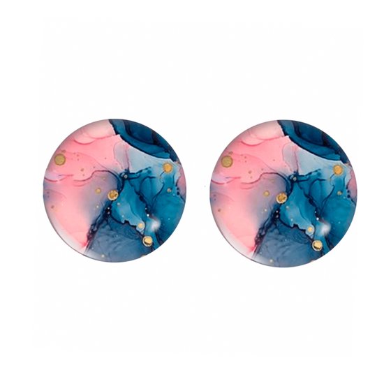 Clip Oorbellen- Blauw- Roze-2 cm- Geen gaatje- Charme Bijoux