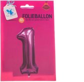 Folie ballon roze | Cijfer een | H 85 cm x B 33 cm | geschikt voor lucht en helium