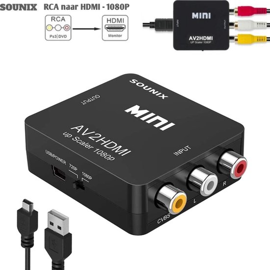 SOUNIX RCA naar HDMI - 1080P Mini RCA Composiet CVBS AV naar HDMI Video  Audio... | bol.com