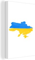 Canvas Schilderij Landkaart met vlag Oekraïne - 20x30 cm - Wanddecoratie