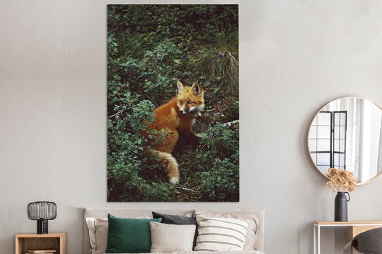 Toile Peinture Renard - Nature - Forêt - 120x180 cm - Décoration murale XXL