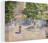 Canvas schilderij 160x120 cm - Wanddecoratie Het plein in Saint Georges - Schilderij van Gustave Caillebotte - Muurdecoratie woonkamer - Slaapkamer decoratie - Kamer accessoires - Schilderijen