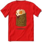 Zwevend skelet T-Shirt Grappig | Dieren halloween Kleding Kado Heren / Dames | Animal Skateboard Cadeau shirt - Rood - 3XL