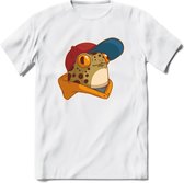 Hippe Kikker T-Shirt Grappig | Dieren reptielen Kleding Kado Heren / Dames | Animal Skateboard Cadeau shirt - Wit - XXL