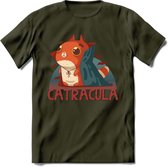 Graaf catracula T-Shirt Grappig | Dieren katten halloween Kleding Kado Heren / Dames | Animal Skateboard Cadeau shirt - Leger Groen - XL