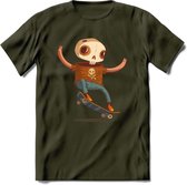 Casual skelet T-Shirt Grappig | Dieren halloween Kleding Kado Heren / Dames | Animal Skateboard Cadeau shirt - Leger Groen - L
