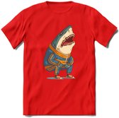 Casual haai T-Shirt Grappig | Dieren vissen Kleding Kado Heren / Dames | Animal Skateboard Cadeau shirt - Rood - L