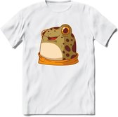 Blije kikker T-Shirt Grappig | Dieren reptielen Kleding Kado Heren / Dames | Animal Skateboard Cadeau shirt - Wit - XL