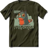 Monster van Purrkenstein T-Shirt Grappig | Dieren katten halloween Kleding Kado Heren / Dames | Animal Skateboard Cadeau shirt - Leger Groen - M