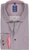 Redmond regular fit overhemd - poplin dessin - blauw en rood met wit - Strijkvriendelijk - Boordmaat: 47/48