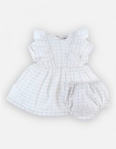 Noukie's - Geruite jurk + bloomer - Wit met lurex - 1 m 56