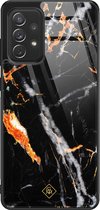 Casimoda® hoesje - Geschikt voor Samsung Galaxy A52 5G - Marmer Zwart Oranje - Luxe Hard Case Zwart - Backcover telefoonhoesje - Zwart