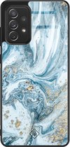 Casimoda® hoesje - Geschikt voor Samsung Galaxy A52 5G - Marble Sea - Luxe Hard Case Zwart - Backcover telefoonhoesje - Blauw