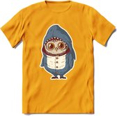 Casual haai uil T-Shirt Grappig | Dieren vissen uilen Kleding Kado Heren / Dames | Animal Skateboard Cadeau shirt - Geel - XL