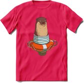 Casual zeehond T-Shirt Grappig | Dieren zeehonden Kleding Kado Heren / Dames | Animal Skateboard Cadeau shirt - Roze - XXL