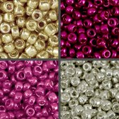 Rocailles - 4mm, 6/0 - 4x10 gram - metallic roze, goud & zilver