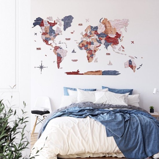 Wereldkaart en bois 3D - Boho - L (150 x 90 cm)