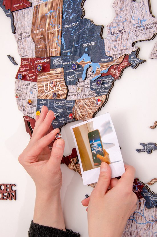 Wereldkaart en bois 3D - Boho - XL (200 x120 cm)