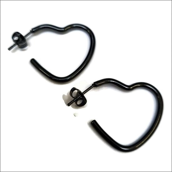 Geometrische oorstekers hart zwart 25mm chirurgisch staal