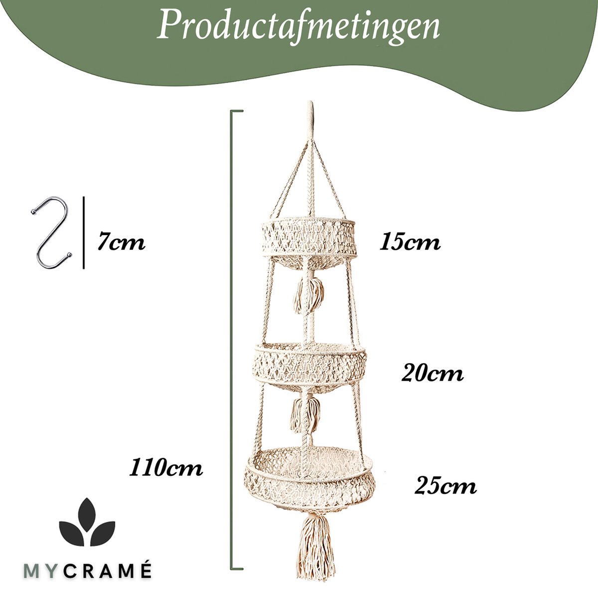 Macramé 3-Laags Hangende Fruitmand - Bohemian Mand Plantenhanger - Handgemaakt Katoen