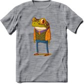 Casual kikker T-Shirt Grappig | Dieren reptiel Kleding Kado Heren / Dames | Animal Skateboard Cadeau shirt - Donker Grijs - Gemaleerd - XXL