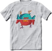 Casual monsters T-Shirt Grappig | Dieren Kleding Kado Heren / Dames | Animal Skateboard Cadeau shirt - Licht Grijs - Gemaleerd - 3XL