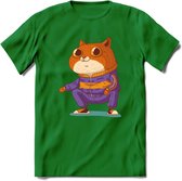 Casual kat T-Shirt Grappig | Dieren katten Kleding Kado Heren / Dames | Animal Skateboard Cadeau shirt - Donker Groen - 3XL