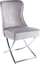 Velvet  beige eetkamer stoel  stoel met roestvrij zilveren onderstel.