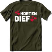 Harten Dief - Valentijn T-Shirt | Grappig Valentijnsdag Cadeautje voor Hem en Haar | Dames - Heren - Unisex | Kleding Cadeau | - Leger Groen - L