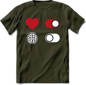 Hart Aan Brein Uit - Valentijn T-Shirt | Grappig Valentijnsdag Cadeautje voor Hem en Haar | Dames - Heren - Unisex | Kleding Cadeau | - Leger Groen - M