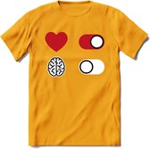 Hart Aan Brein Uit - Valentijn T-Shirt | Grappig Valentijnsdag Cadeautje voor Hem en Haar | Dames - Heren - Unisex | Kleding Cadeau | - Geel - S