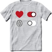 Hart Aan Brein Uit - Valentijn T-Shirt | Grappig Valentijnsdag Cadeautje voor Hem en Haar | Dames - Heren - Unisex | Kleding Cadeau | - Licht Grijs - Gemaleerd - XXL