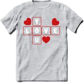 Love You - Valentijn T-Shirt | Grappig Valentijnsdag Cadeautje voor Hem en Haar | Dames - Heren - Unisex | Kleding Cadeau | - Licht Grijs - Gemaleerd - L