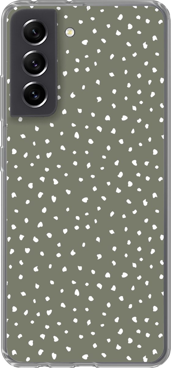 Telefoonhoesje Geschikt voor Samsung Galaxy S21 FE hoesje - Stippen - Groen - Wit - Siliconen Telefoonhoesje Telefoonhoesje