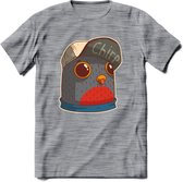 Chirp vogel T-Shirt Grappig | Dieren Kleding Kado Heren / Dames | Animal Skateboard Cadeau shirt - Donker Grijs - Gemaleerd - L