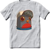 Chirp vogel T-Shirt Grappig | Dieren Kleding Kado Heren / Dames | Animal Skateboard Cadeau shirt - Licht Grijs - Gemaleerd - 3XL